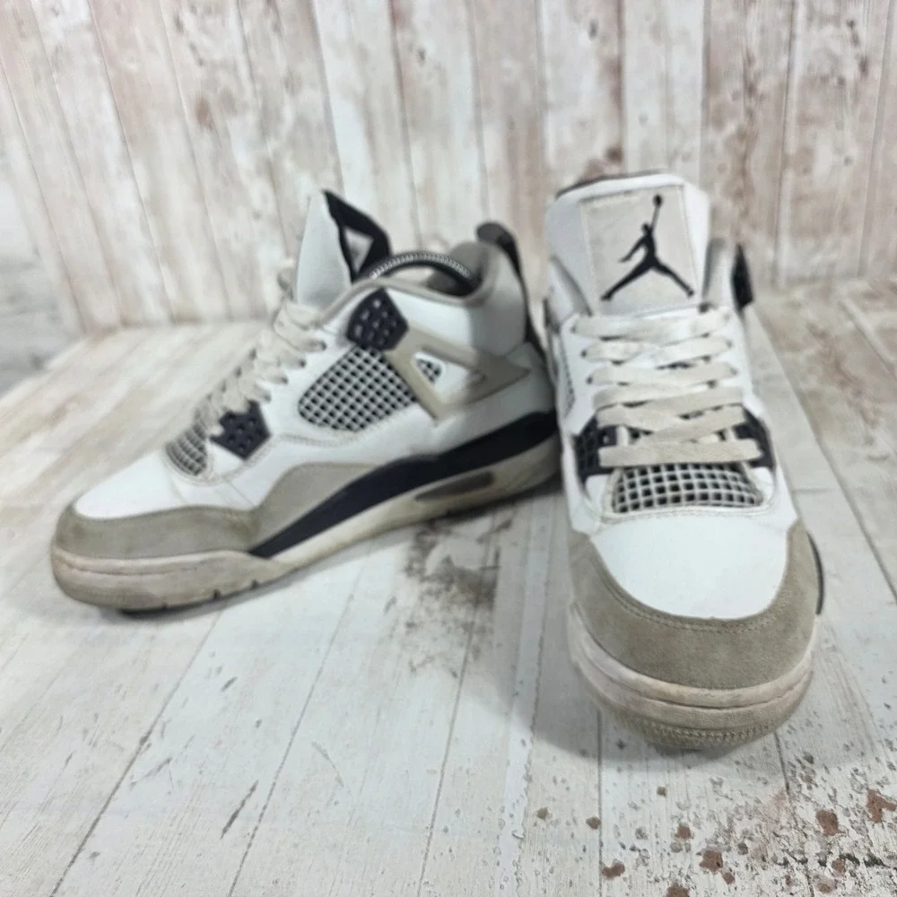 Jordan 4 Retro Military Black Kids Sneakers White Grey DH6927-111 Size 7Y